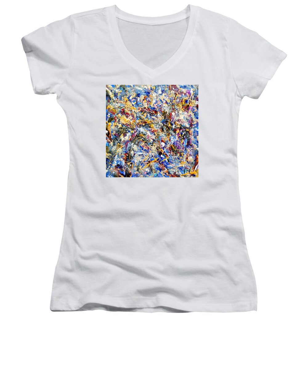 Abstract Women's V-Neck featuring the painting Eldorado by Dominic Piperata