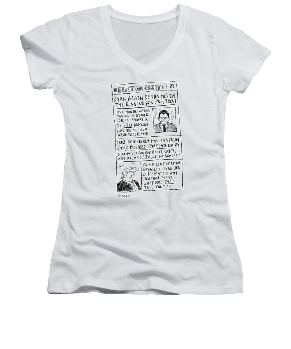 Election Gazette Women's V-Neck featuring the drawing Election Gazette by David Sipress