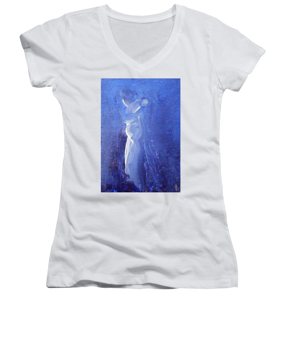 Abstract Women's V-Neck featuring the painting Embrace by Jane See