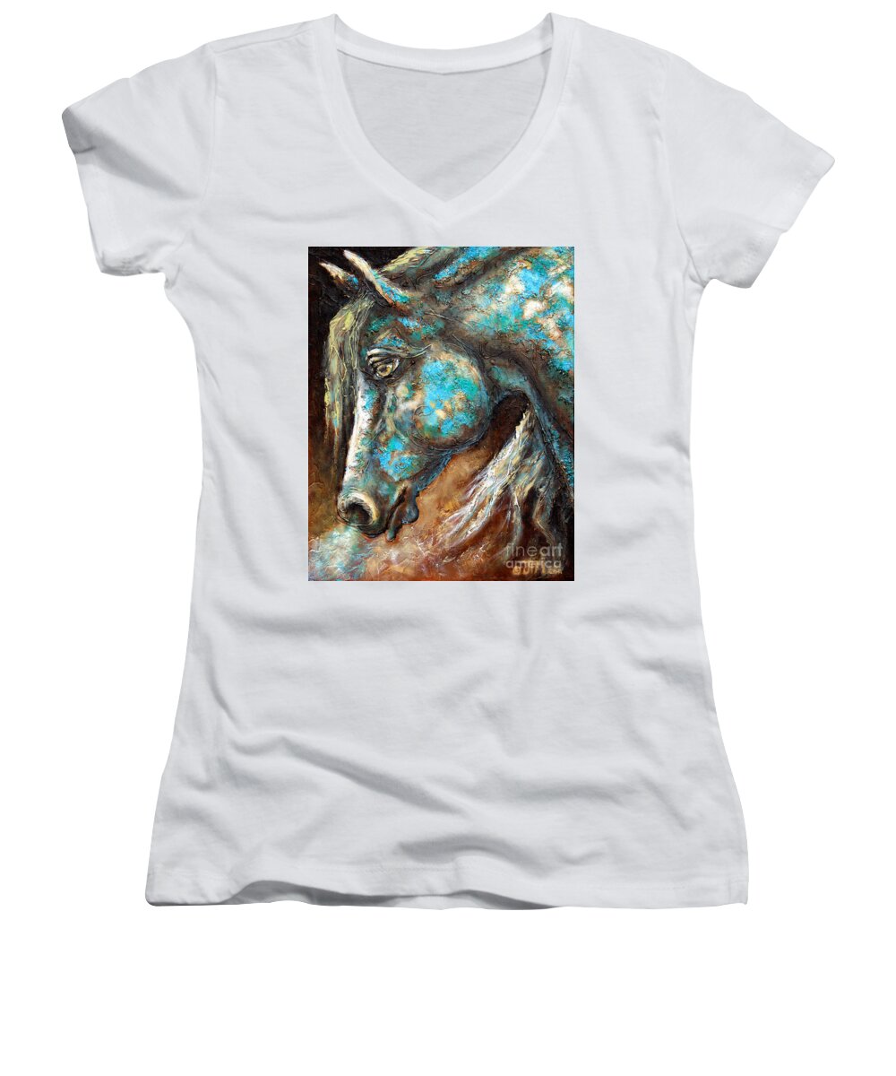 Horse Women's V-Neck featuring the painting Encore by Jonelle T McCoy