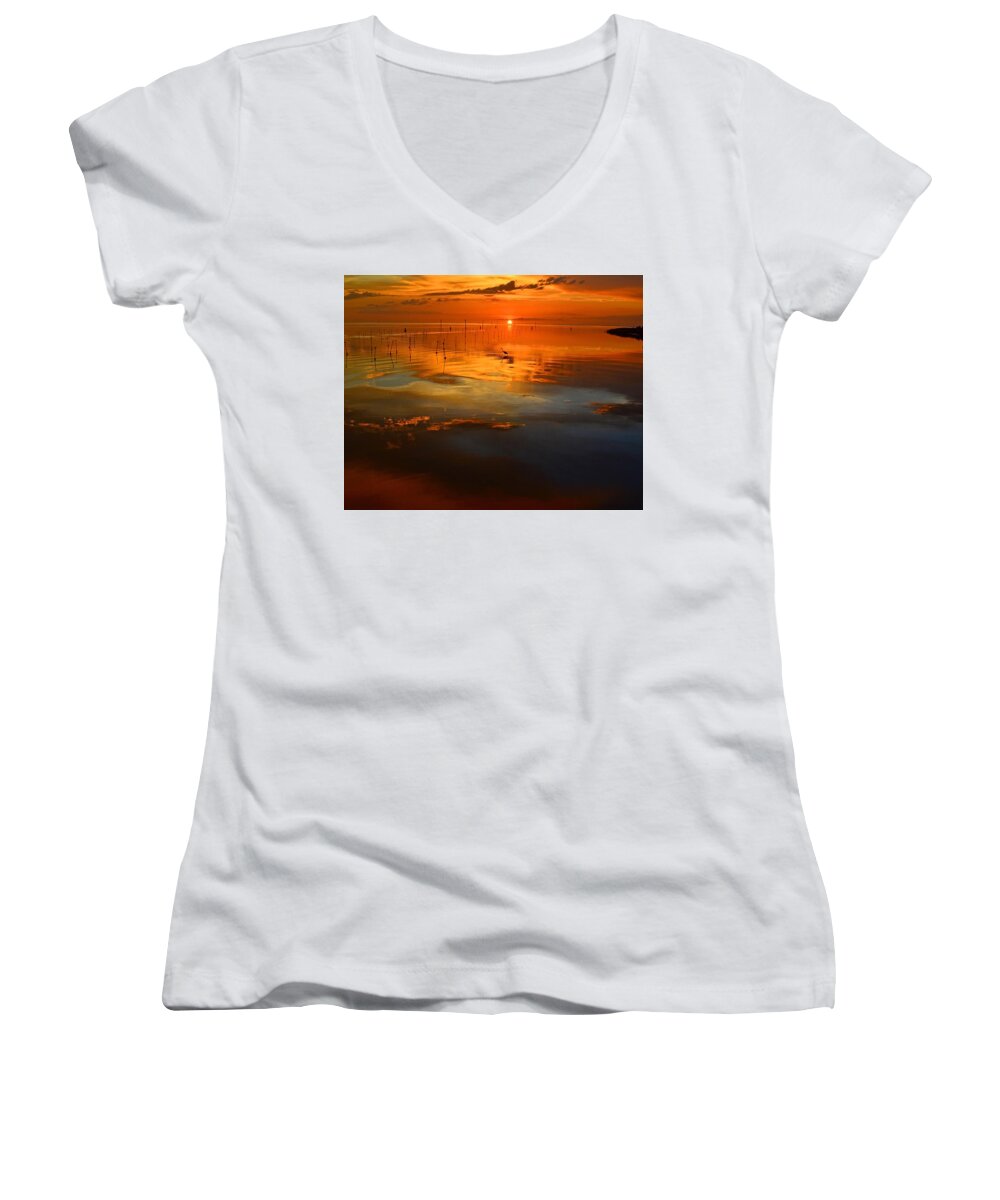 Great Blue Heron Women's V-Neck featuring the photograph Evening Fishing by Stuart Harrison