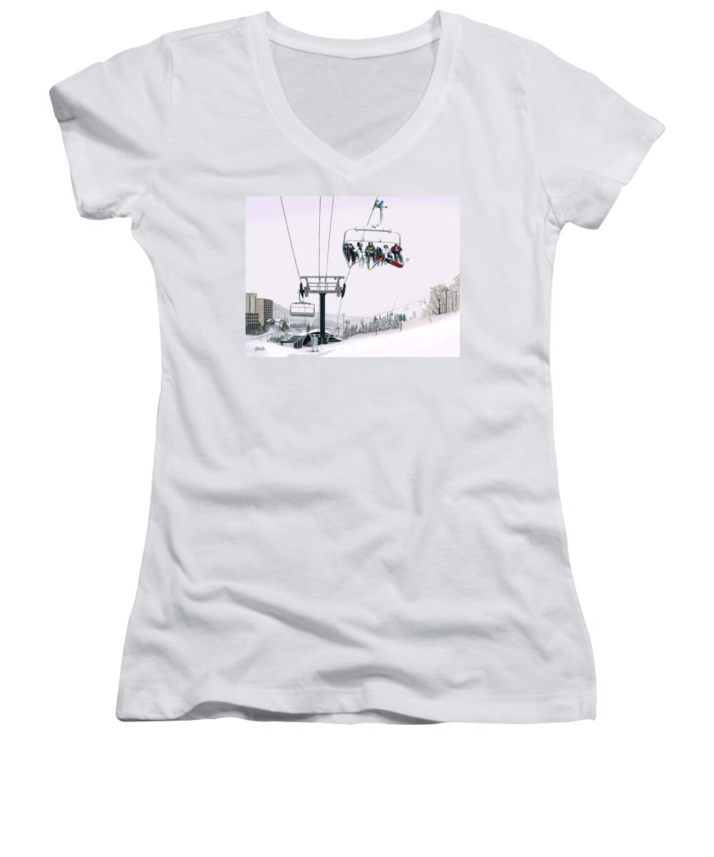 Seven Springs Mountain Resort Women's V-Neck featuring the painting Experience Seven Springs by Albert Puskaric