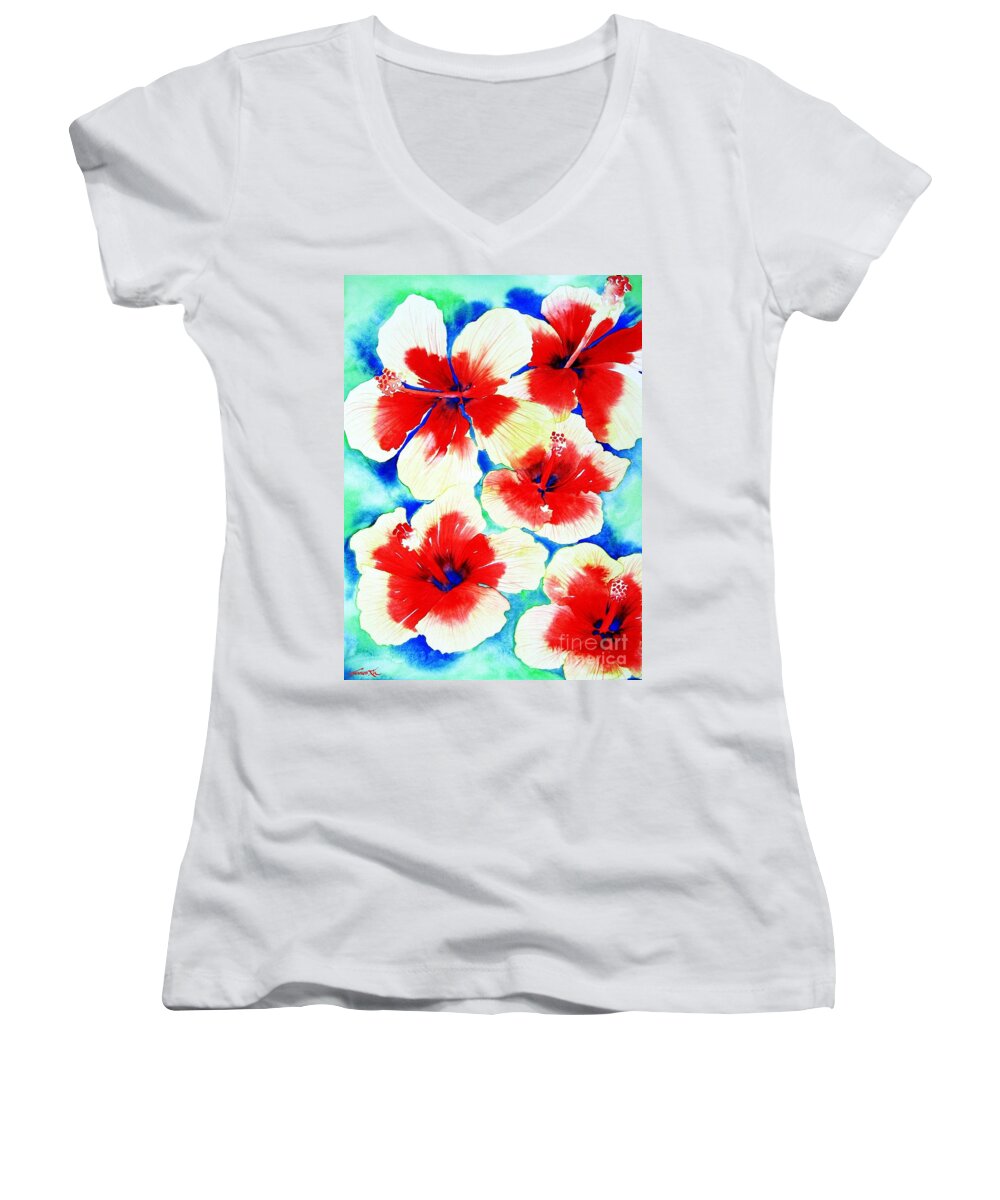 Nature Women's V-Neck featuring the painting Exuberance by Frances Ku