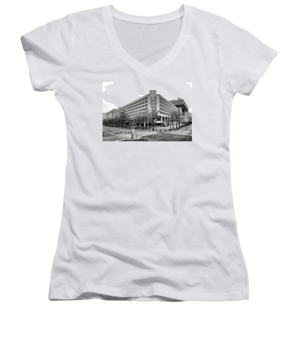 Fbi Women's V-Neck featuring the photograph FBI Building Front View by Olivier Le Queinec