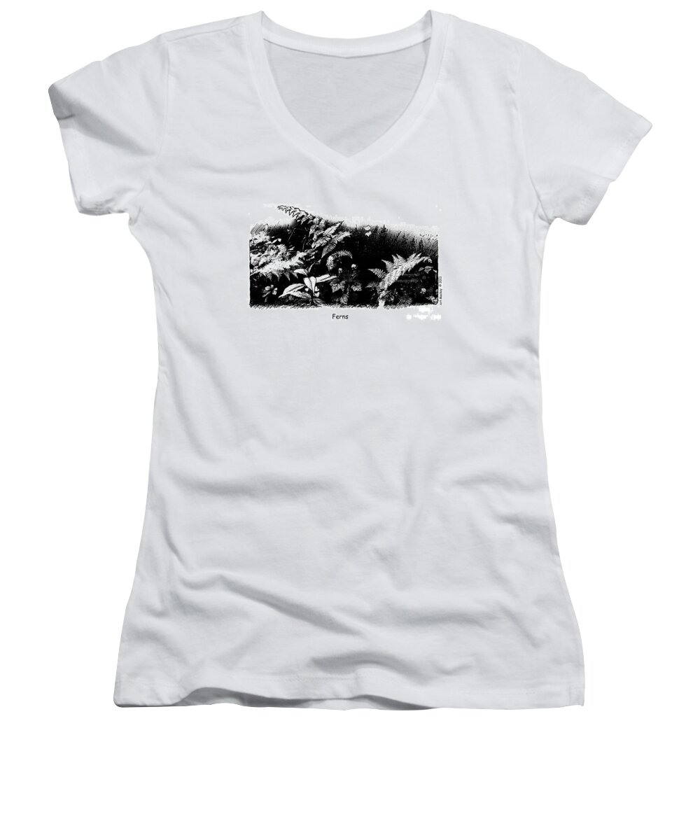 Landscape Women's V-Neck featuring the drawing Ferns by Art MacKay