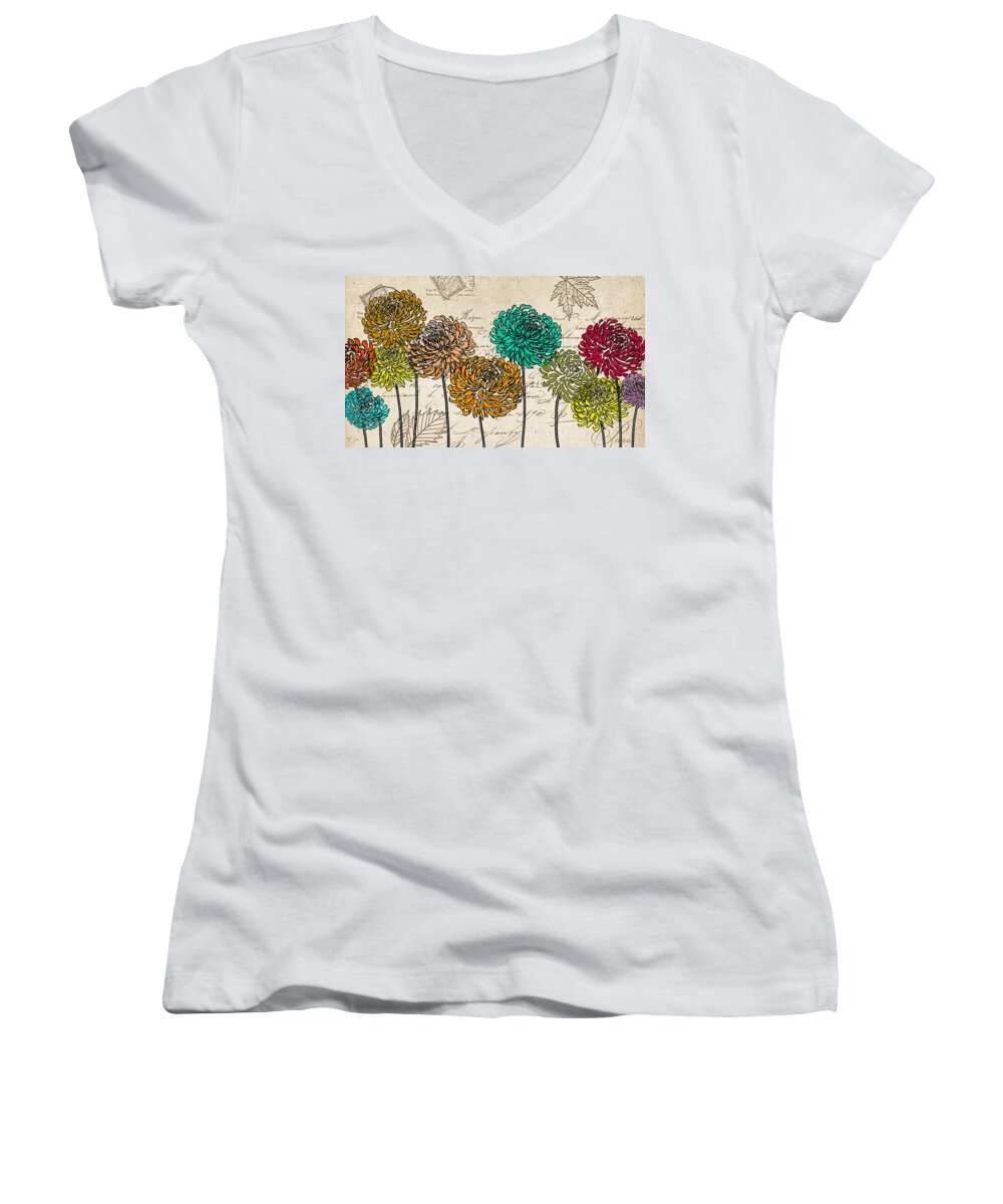 Turquoise Flower Women's V-Neck featuring the painting Floral Delight V by Lourry Legarde