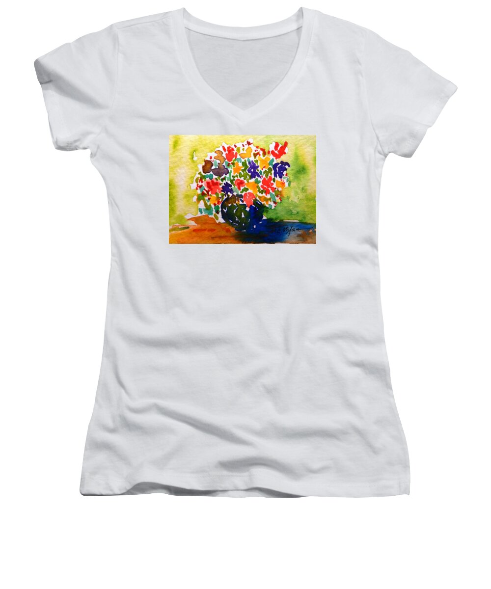 Vase Women's V-Neck featuring the painting Flowers in a Vase by Cristina Stefan
