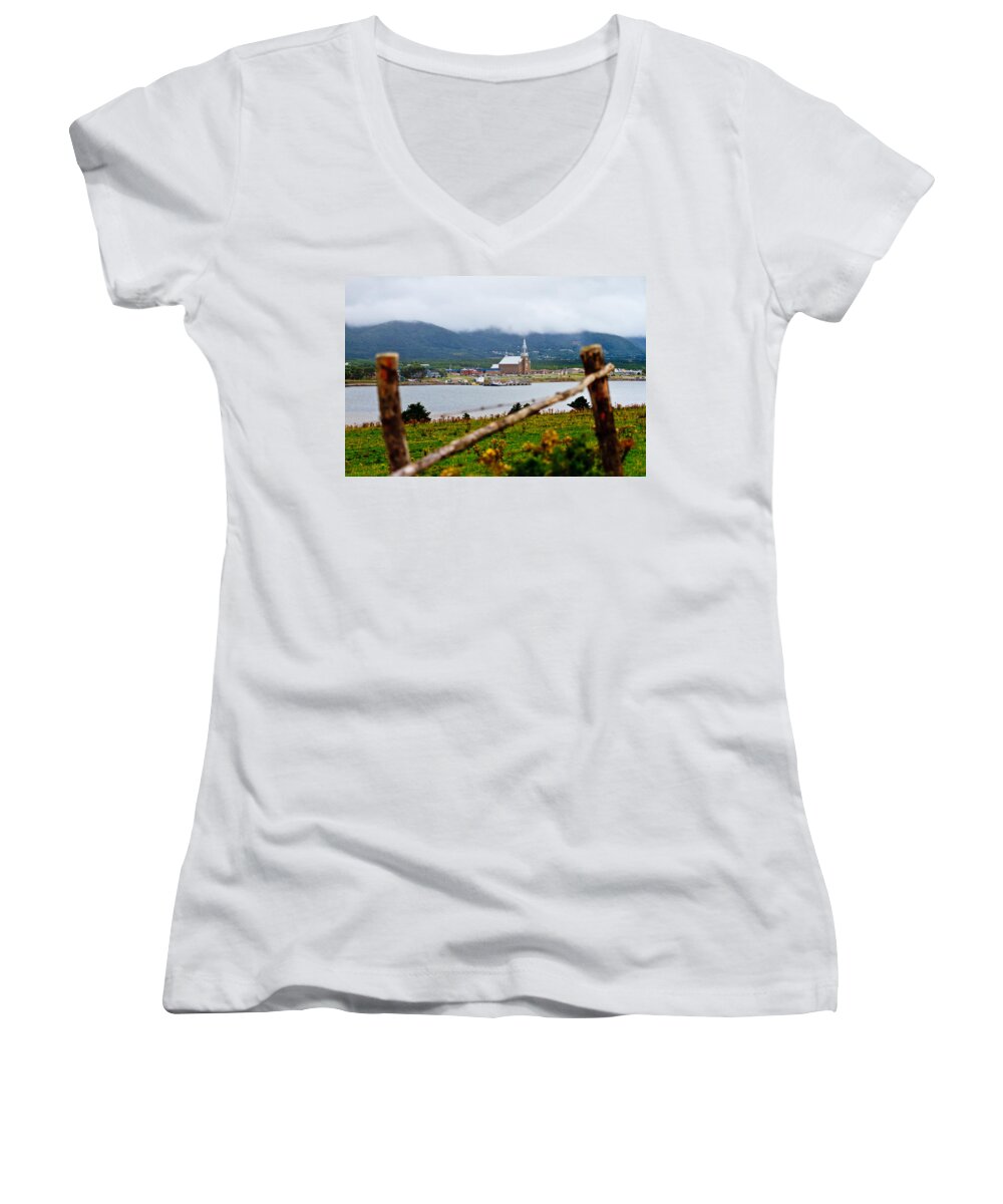 Fog Women's V-Neck featuring the photograph Foggy Day in Cheticamp by Ben Graham