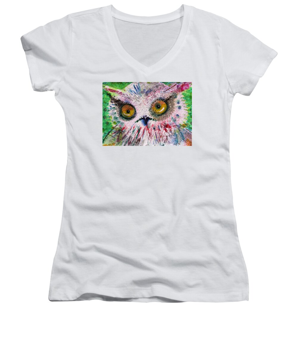 Moon Women's V-Neck featuring the mixed media Fresh by Laurel Bahe
