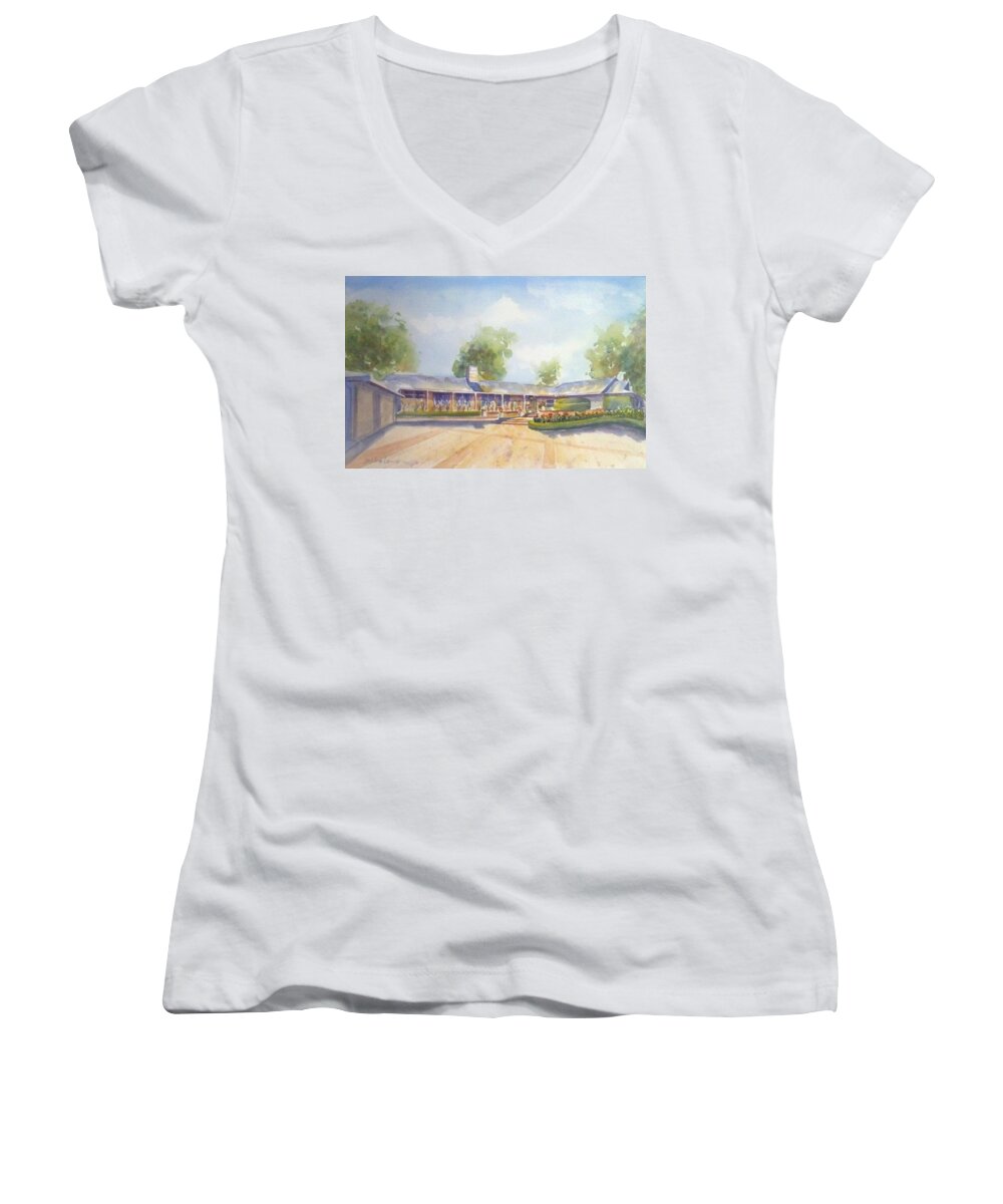 Watercolor House Portrait Women's V-Neck featuring the painting Front of Home by Debbie Lewis