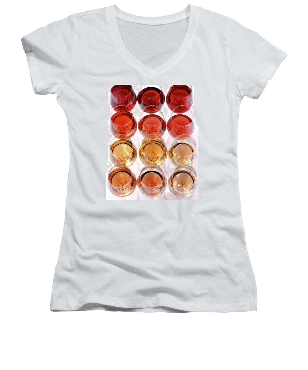 Food Women's V-Neck featuring the photograph Glasses Of Rose Wine by Romulo Yanes