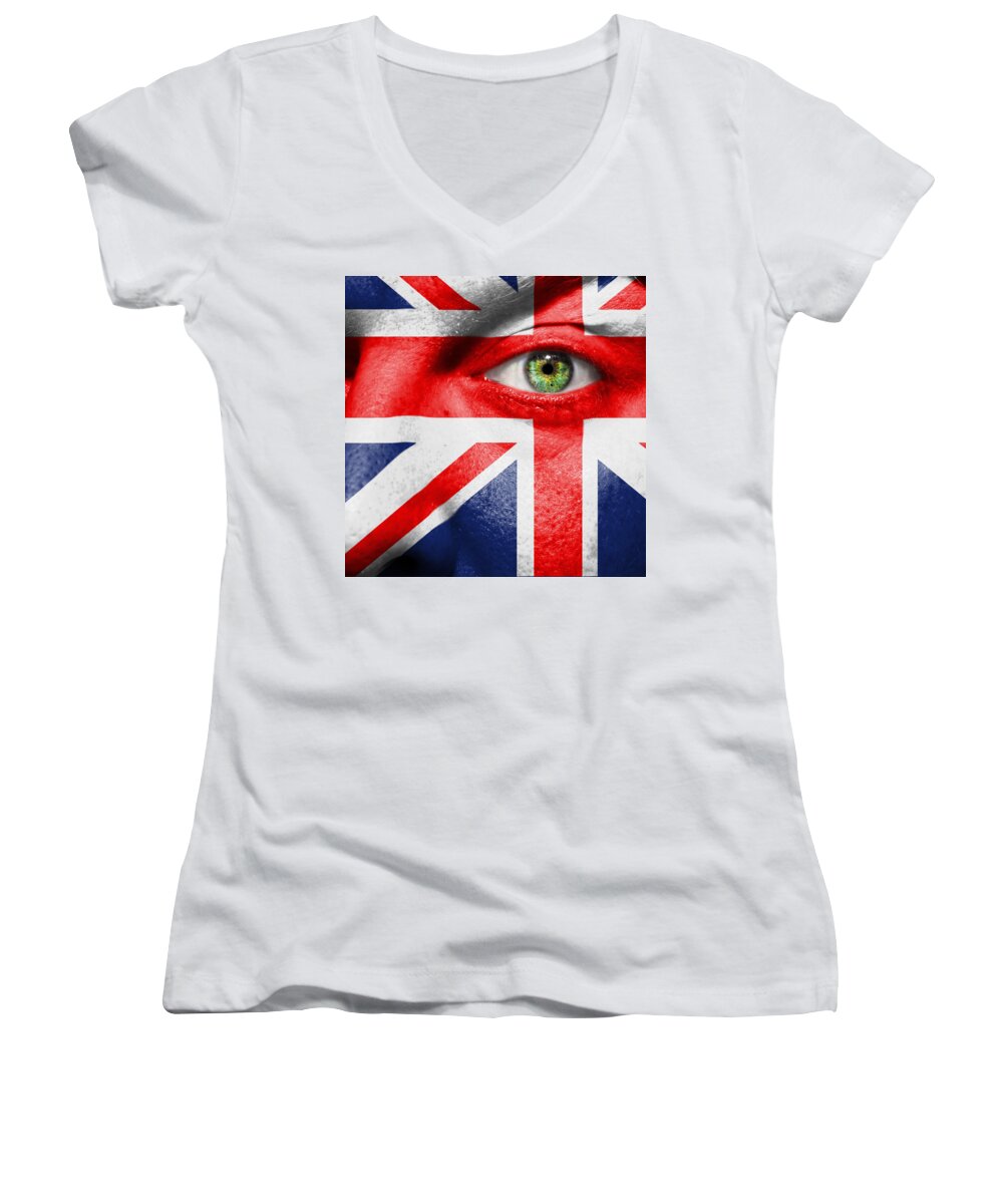 Blue Women's V-Neck featuring the photograph Go United Kingdom by Semmick Photo