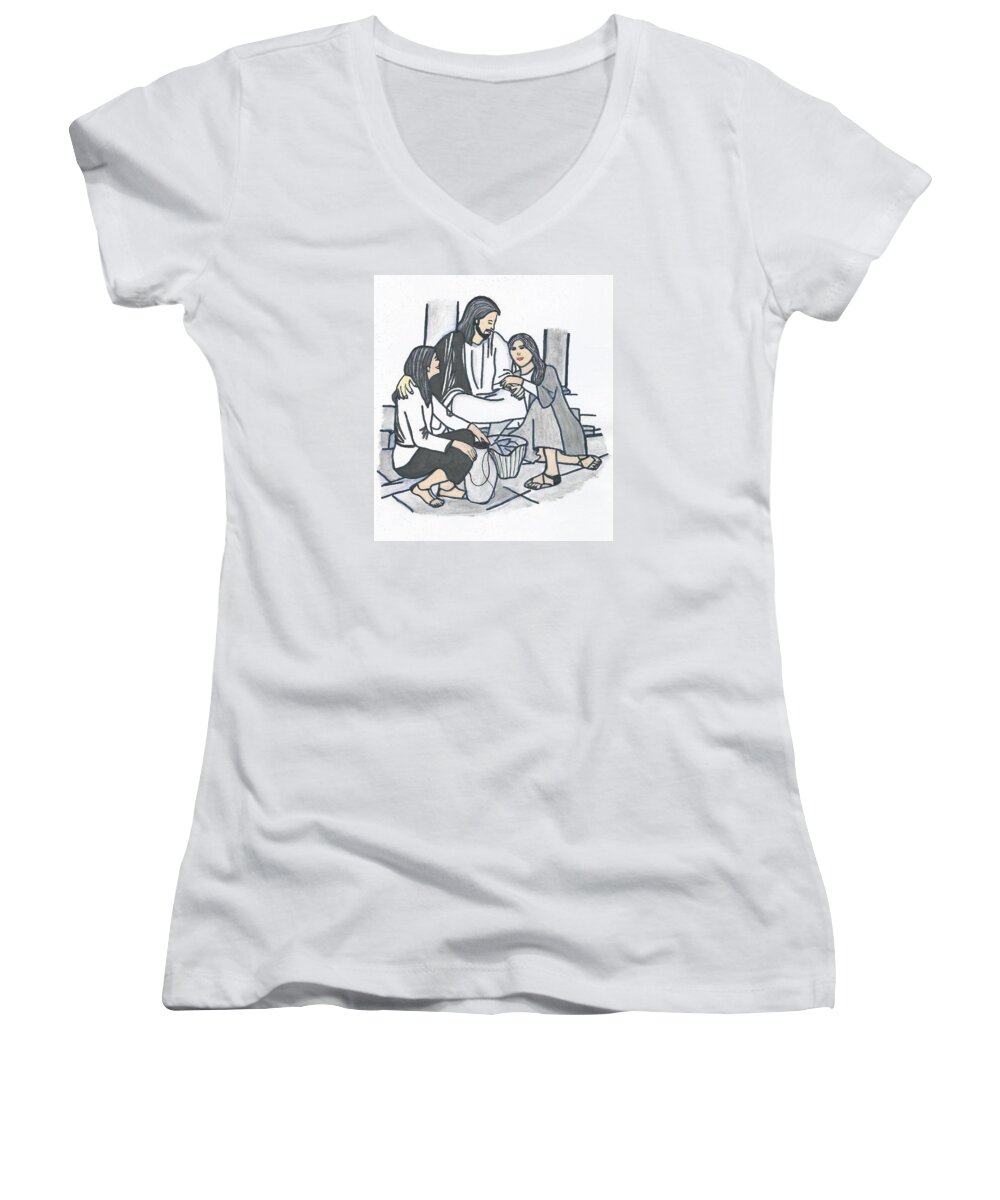 Jesus Women's V-Neck featuring the painting God's Promise by Magdalena Frohnsdorff
