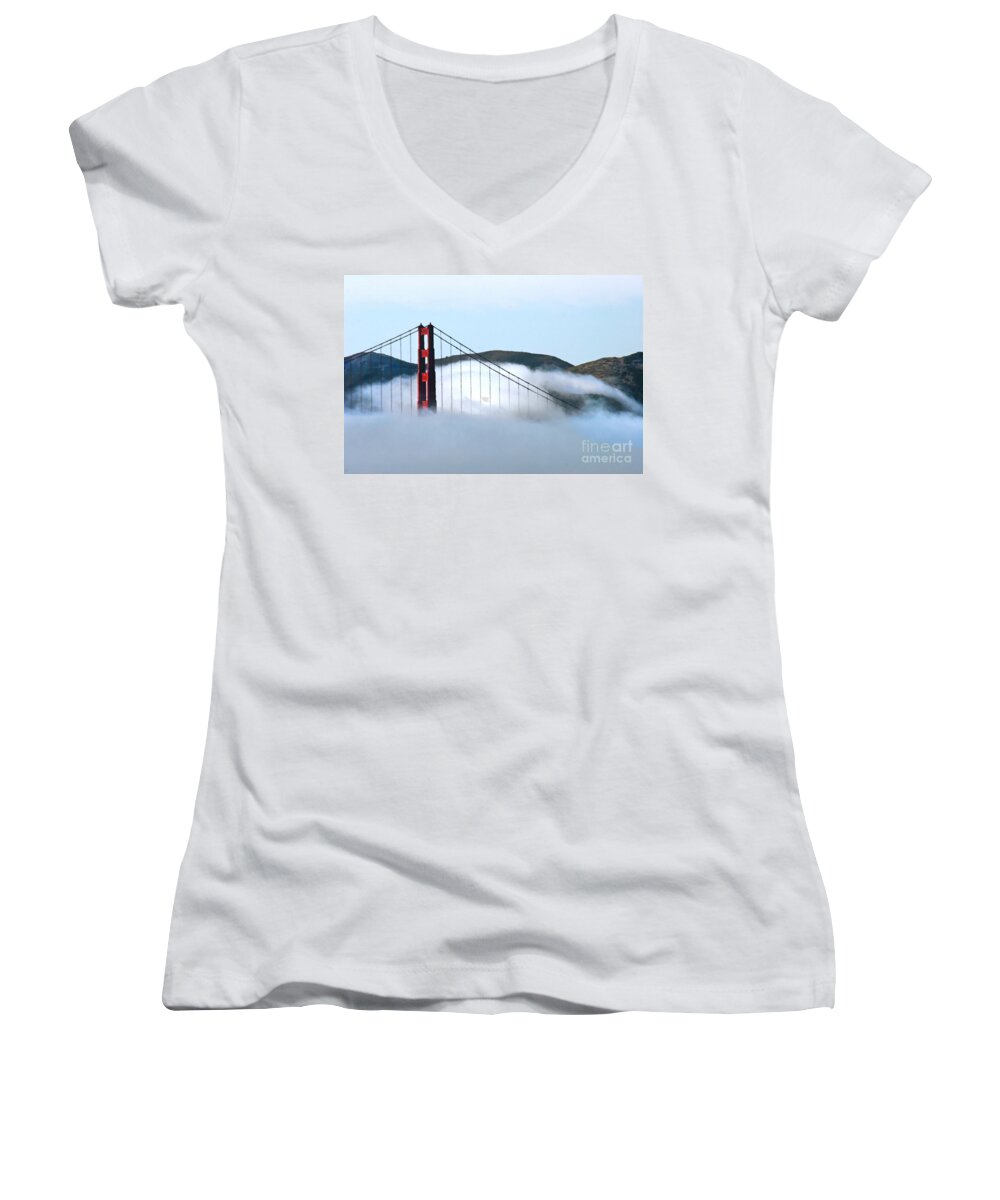 Clouds Women's V-Neck featuring the photograph Golden Gate Bridge Clouds by Tap On Photo