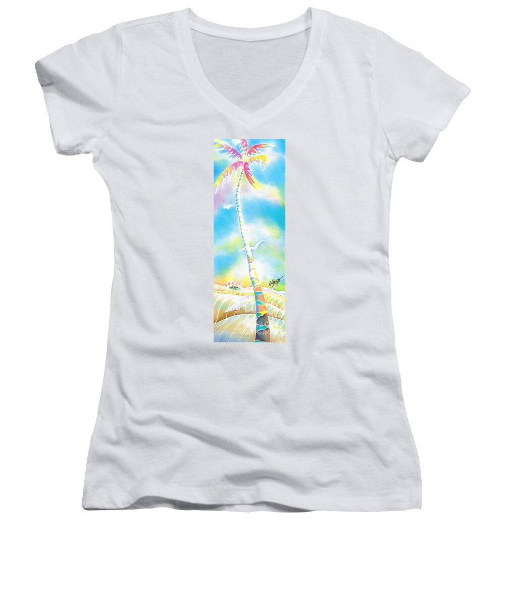 Summer Women's V-Neck featuring the painting Golden light by Hisayo OHTA