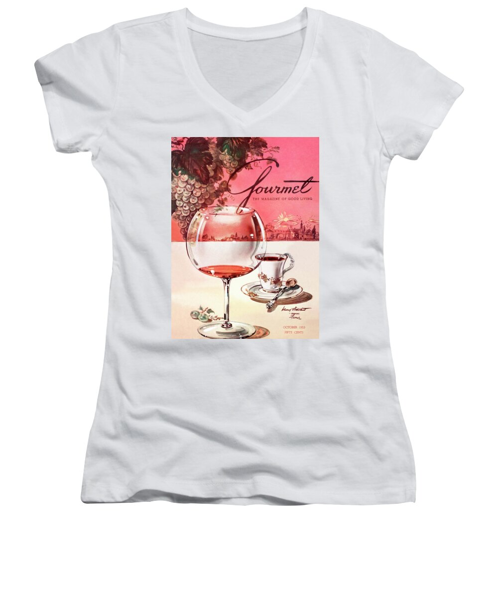 Travel Women's V-Neck featuring the photograph Gourmet Cover Illustration Of A Baccarat Balloon by Henry Stahlhut