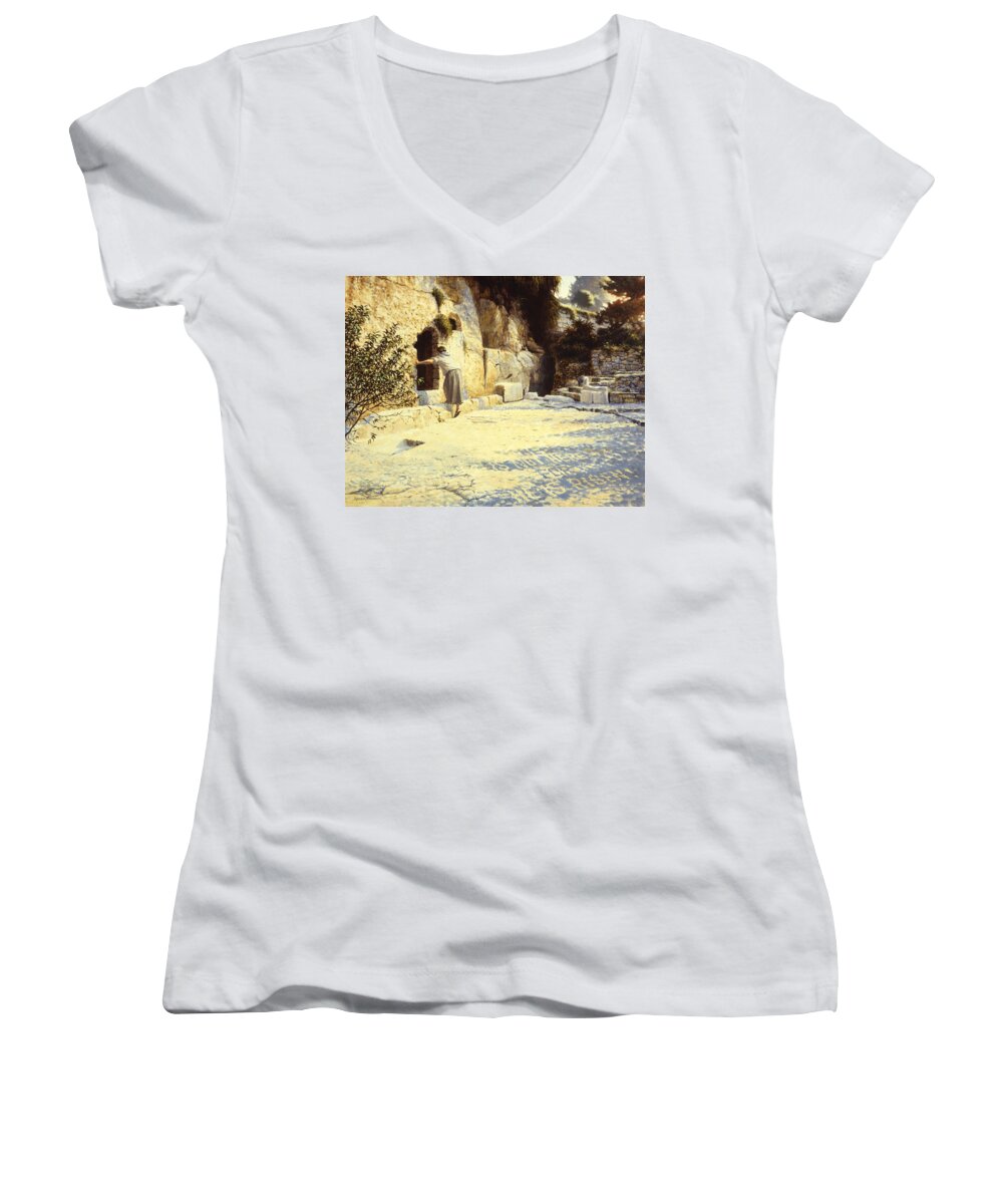 Jerusalem Women's V-Neck featuring the painting He is Risen by Graham Braddock
