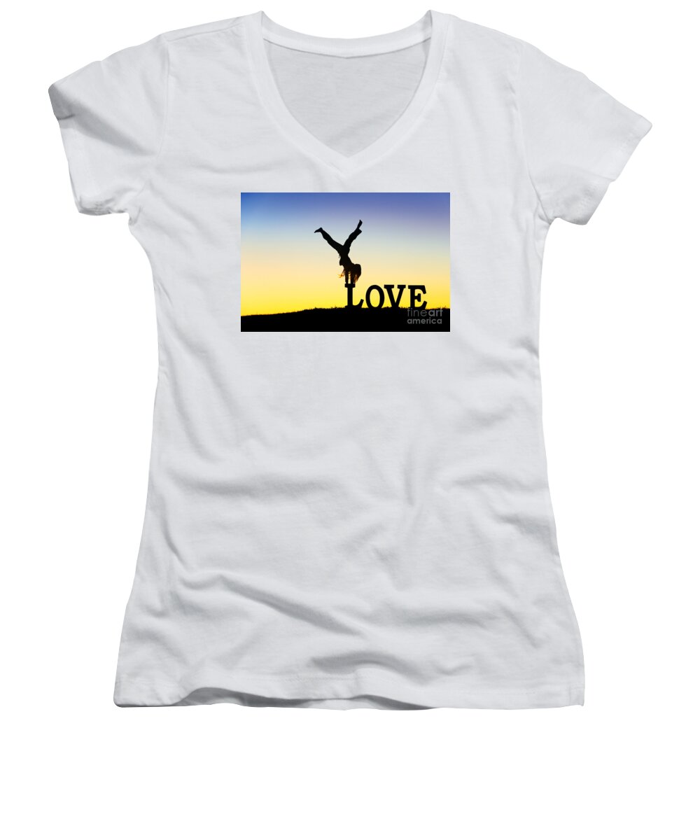 Girl Women's V-Neck featuring the photograph Head over Heels in Love by Tim Gainey
