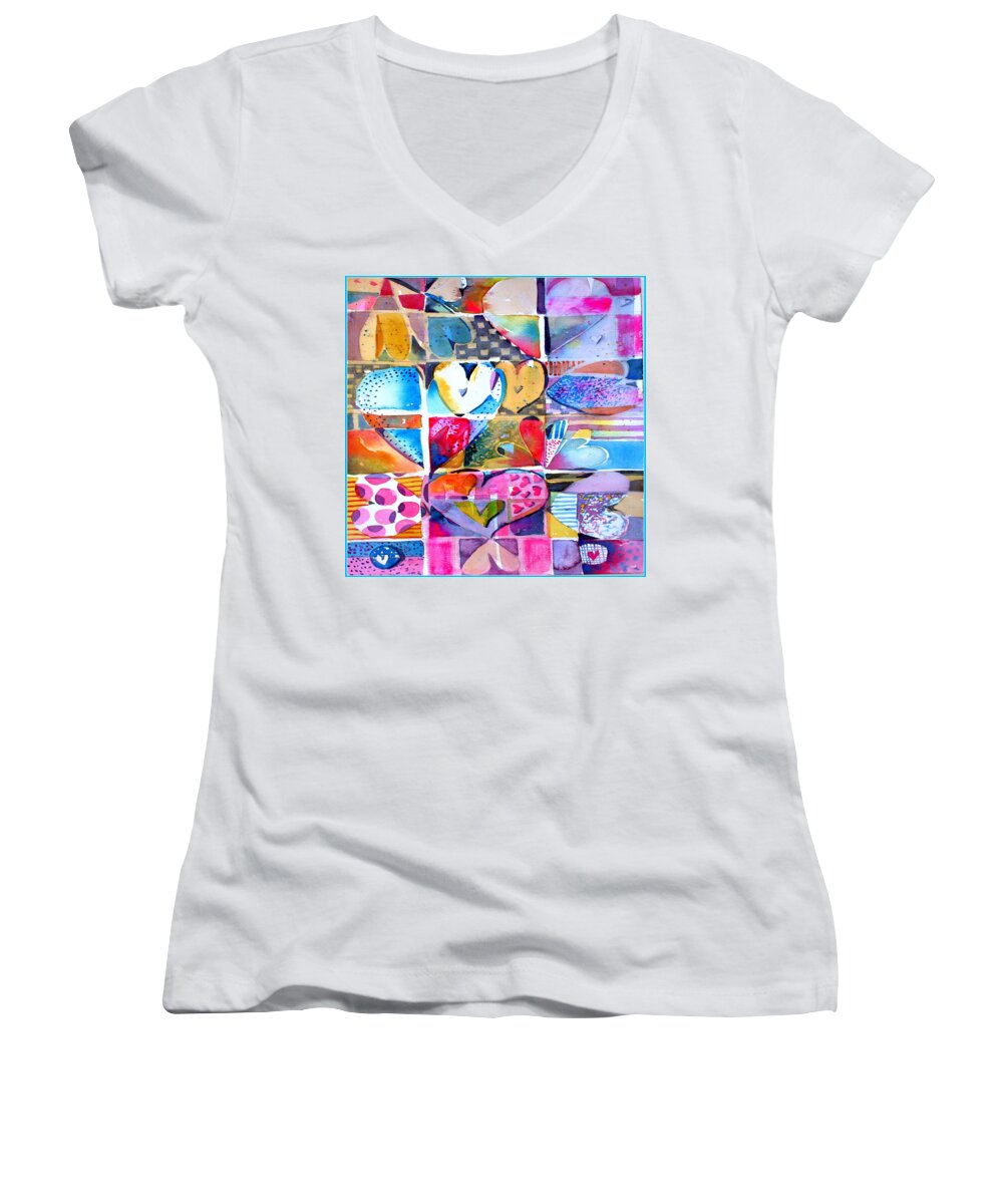 Valentine Women's V-Neck featuring the painting Heart Throbs by Mindy Newman