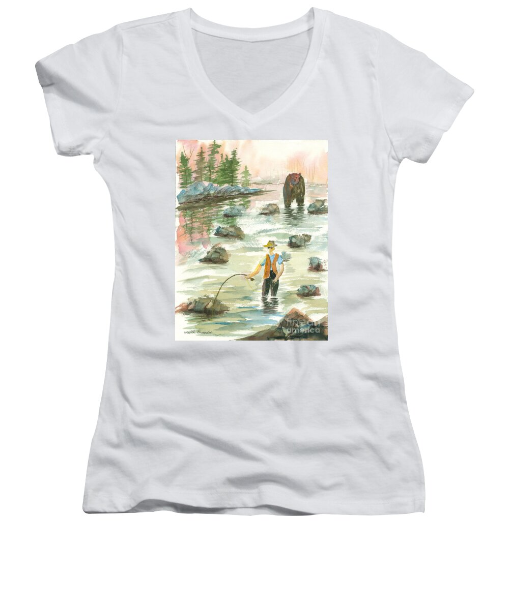 Wildlife Women's V-Neck featuring the painting Help is on the Way by Walt Brodis
