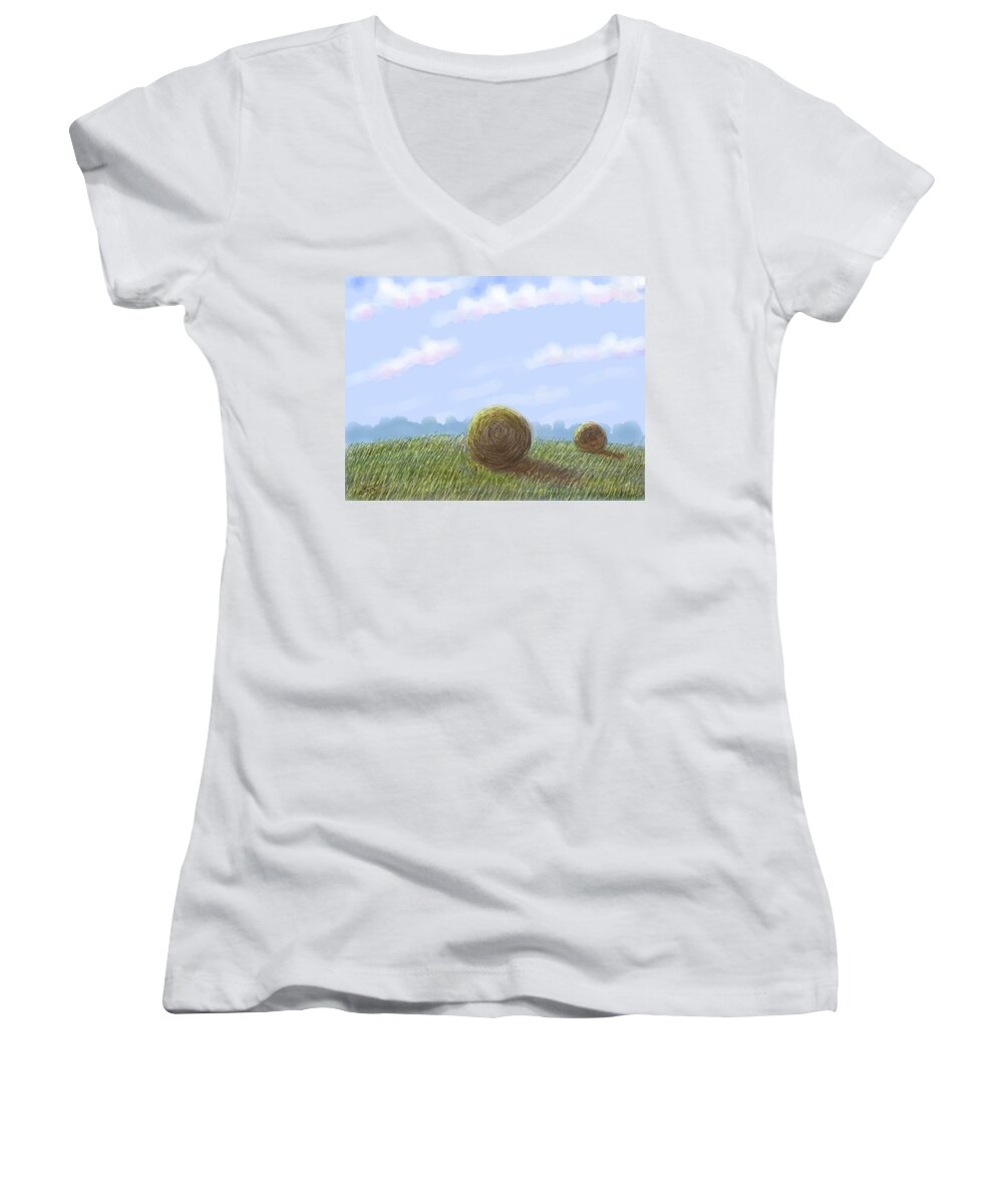 Hay Women's V-Neck featuring the digital art Hey I See Hay by Stacy C Bottoms