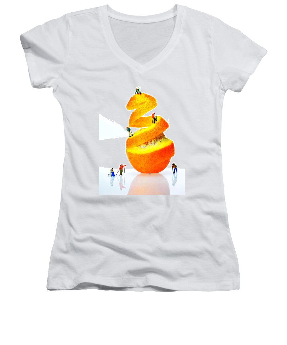 Hike Women's V-Neck featuring the photograph Hikers climbing orange mountain by Paul Ge