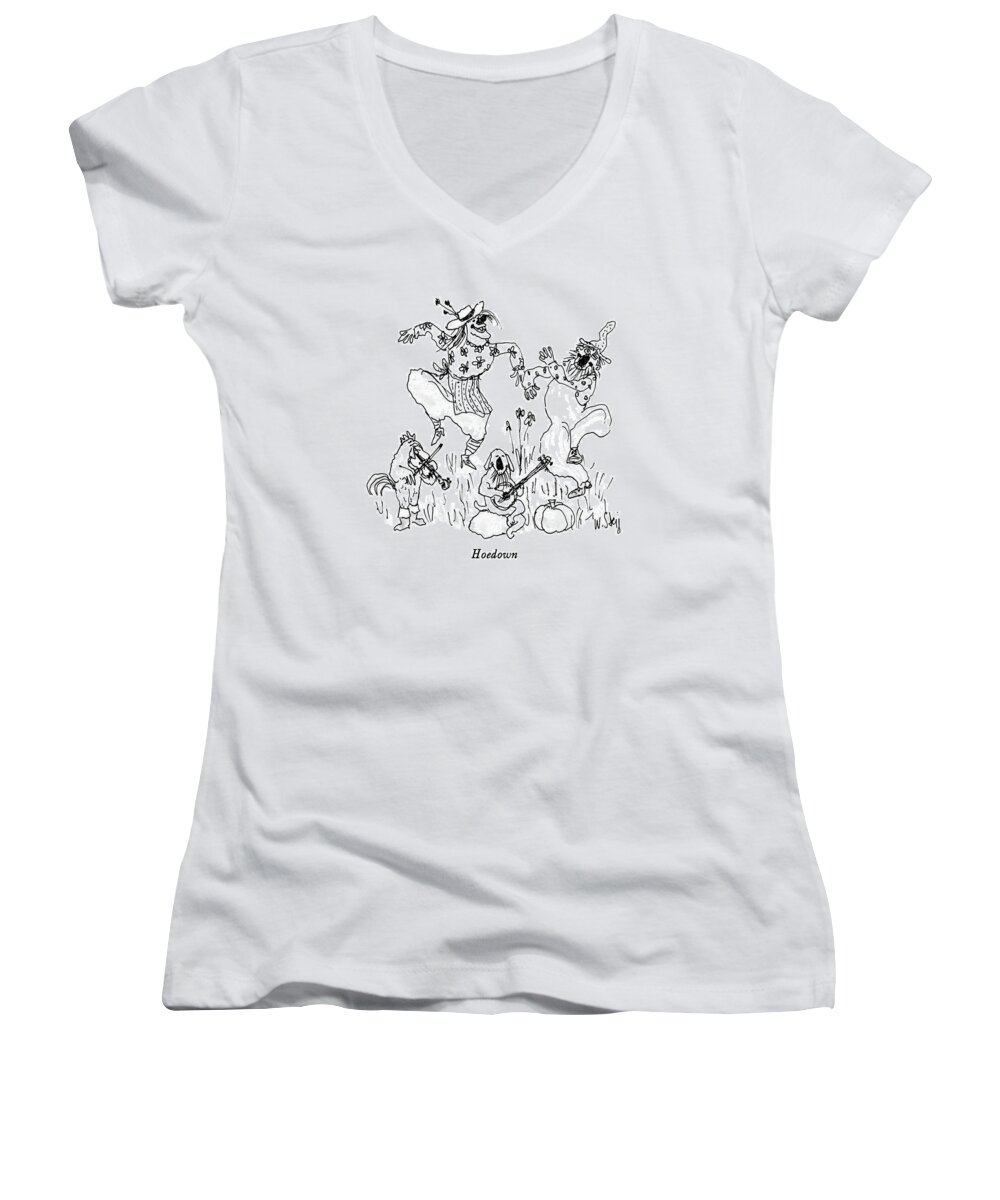 Rural Women's V-Neck featuring the drawing Hoedown by William Steig