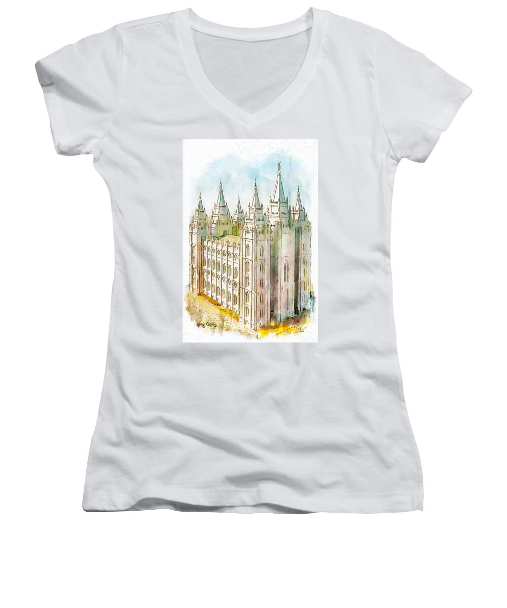 Temple Women's V-Neck featuring the painting Holiness to the Lord by Greg Collins