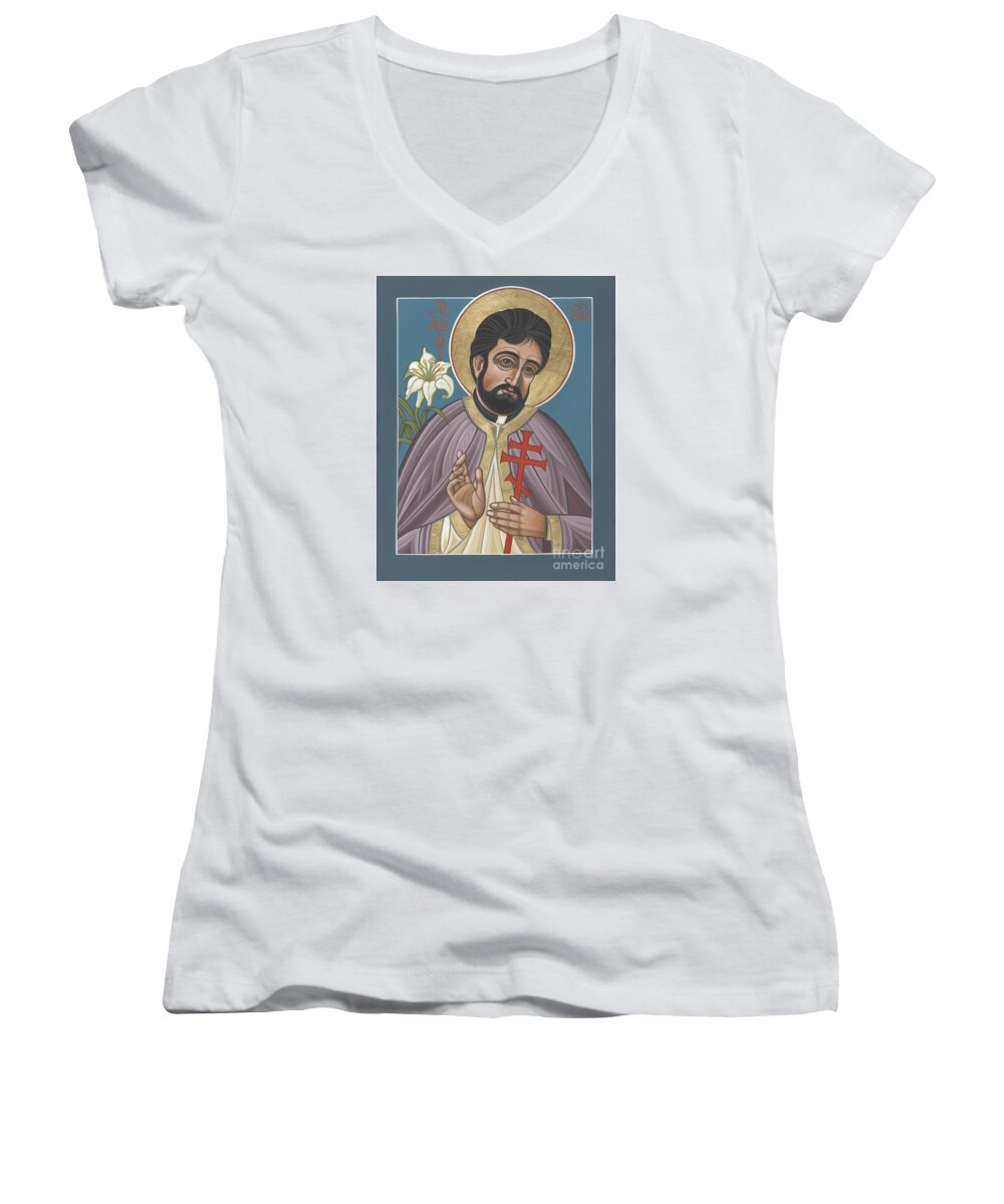 Holy New Martyr Father John Karastamatis Of Santa Cruz Women's V-Neck featuring the painting Holy New Martyr Father John Karastamatis of Santa Cruz 216 by William Hart McNichols