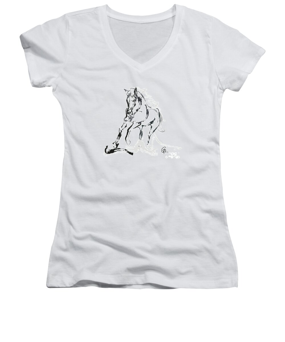Running Horse Women's V-Neck featuring the painting Horse- Andalusian angel by Go Van Kampen