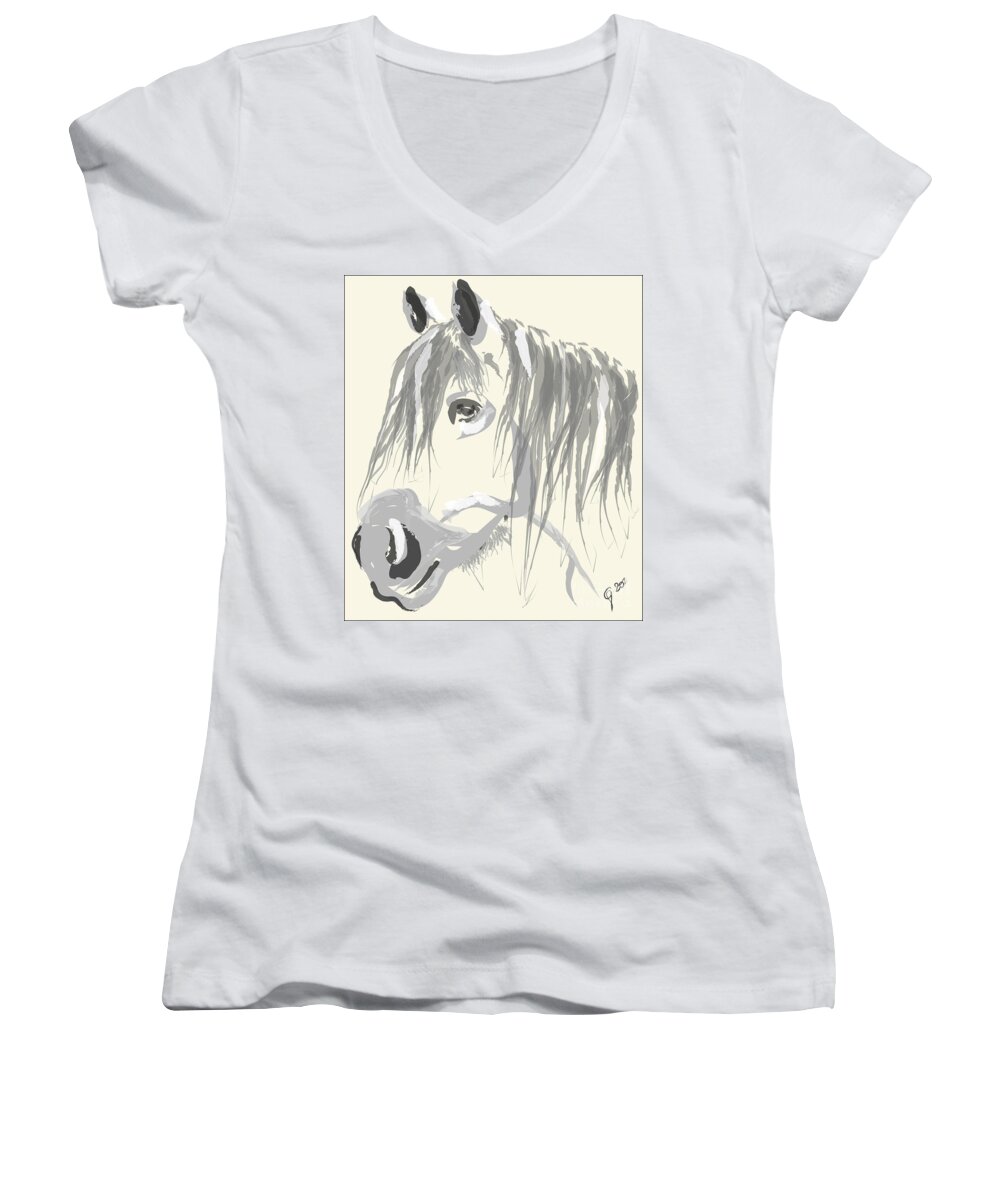 Big Horse Women's V-Neck featuring the painting Horse- Big Jack by Go Van Kampen
