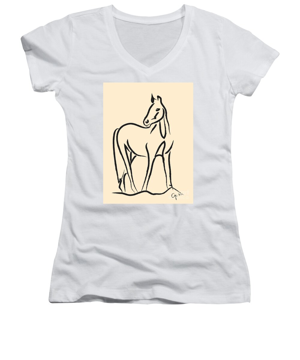 Horse Women's V-Neck featuring the painting Horse - Grace by Go Van Kampen