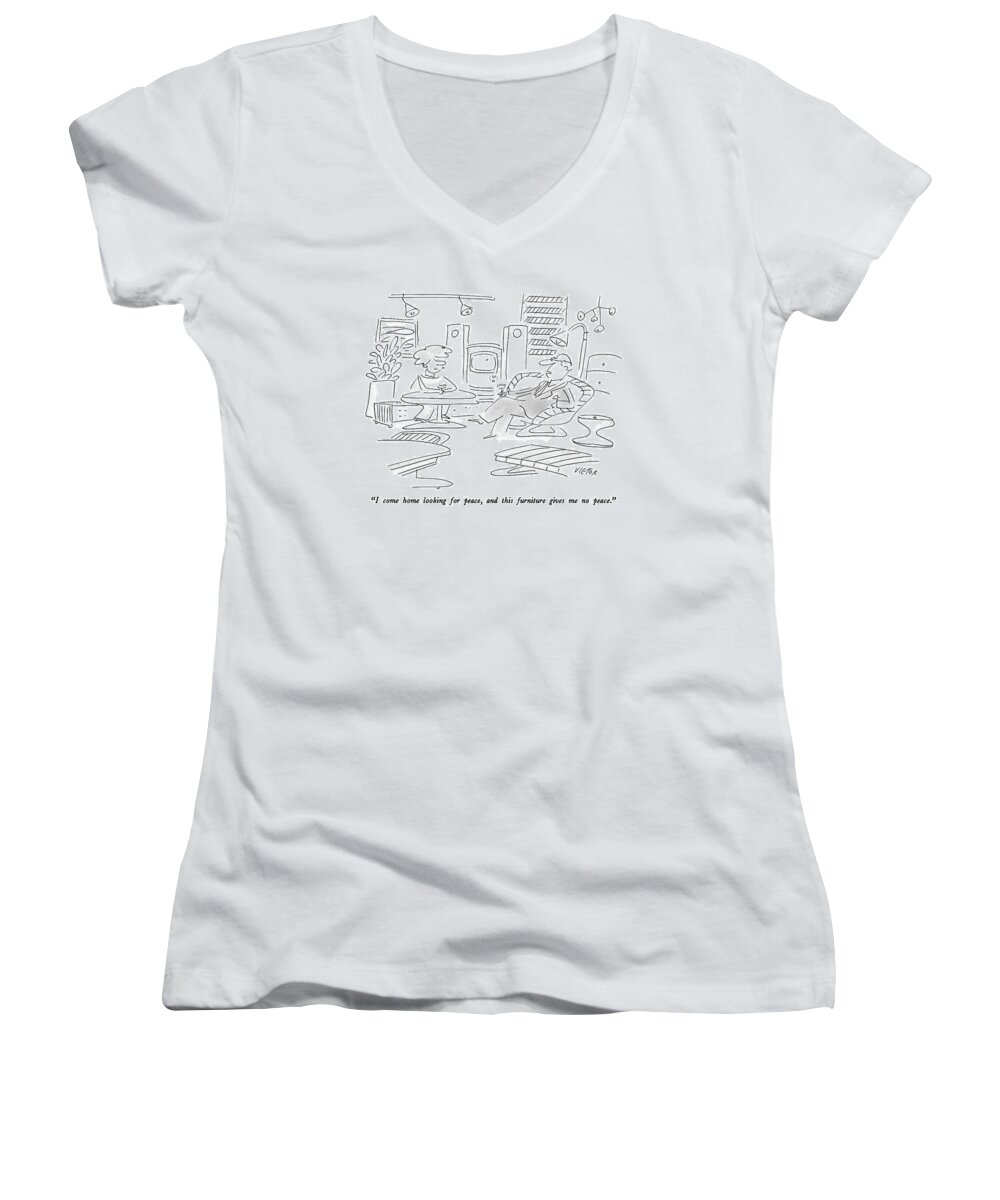 Furniture Women's V-Neck featuring the drawing I Come Home Looking For Peace by Dean Vietor