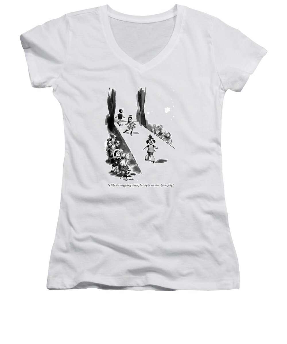 Fashion Shows Women's V-Neck featuring the drawing I Like Its Easygoing Spirit by Eldon Dedini