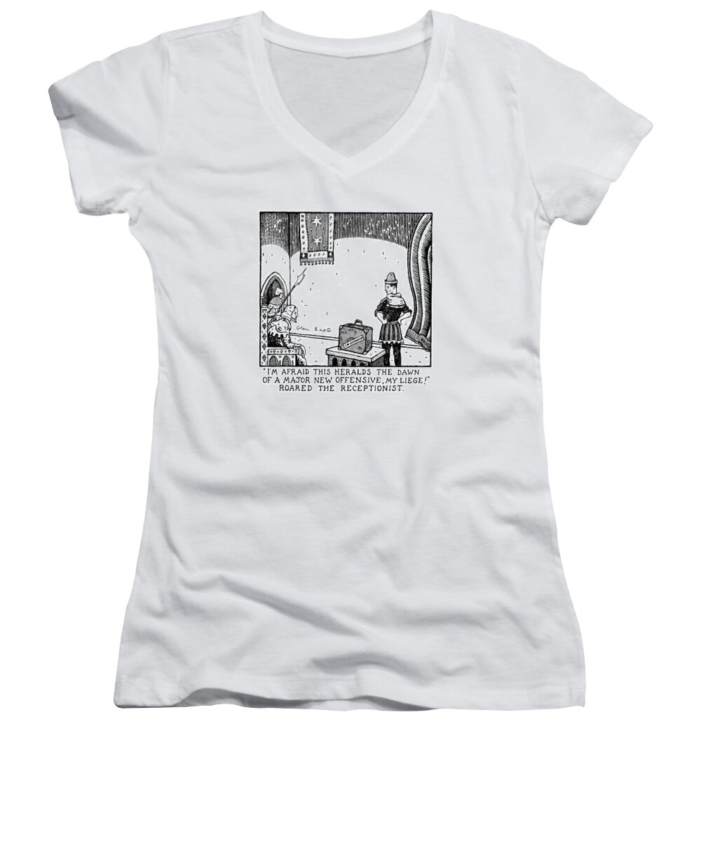 History Women's V-Neck featuring the drawing I'm Afraid This Heralds The Dawn Of A Major New by Glen Baxter