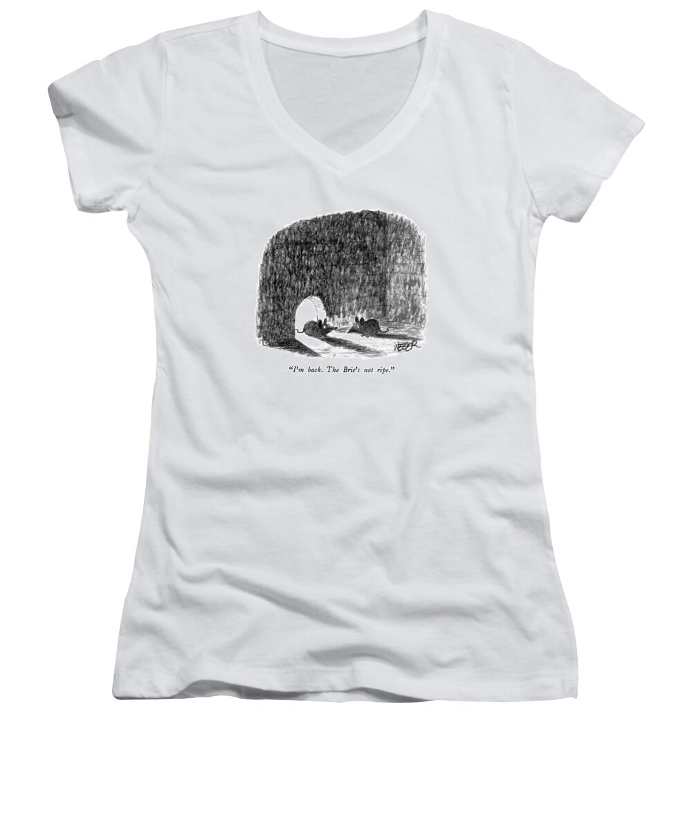 

 One Mouse To Another In Mouse Hole. 
Mice Women's V-Neck featuring the drawing I'm Back. The Brie's Not Ripe by Robert Weber