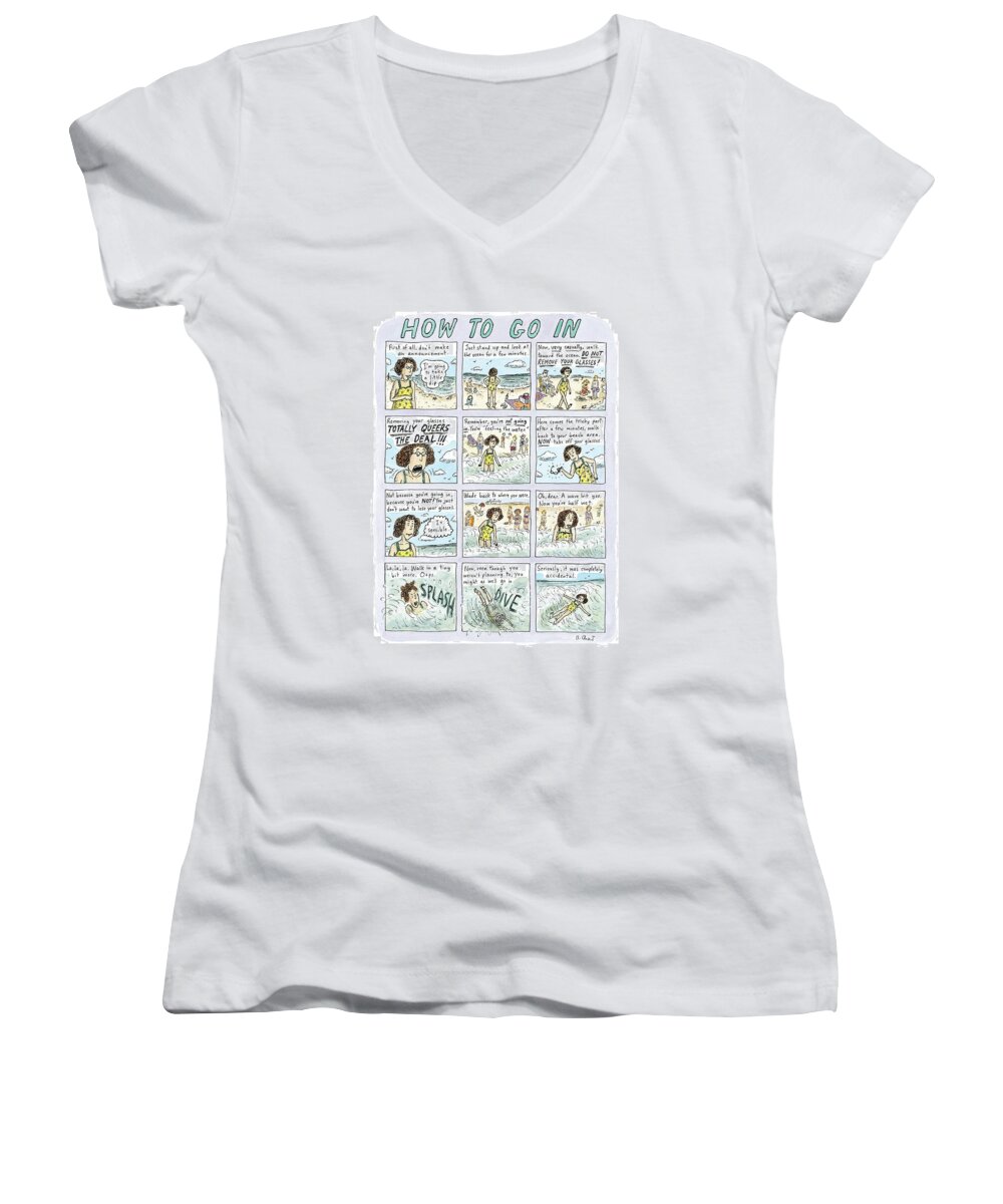 Instructions Women's V-Neck featuring the drawing Instructions For Getting Into The Ocean by Roz Chast