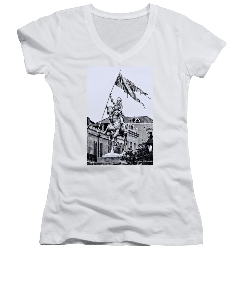 Joan Of Arc Women's V-Neck featuring the photograph Joan Of Arc - BW by Christopher Holmes