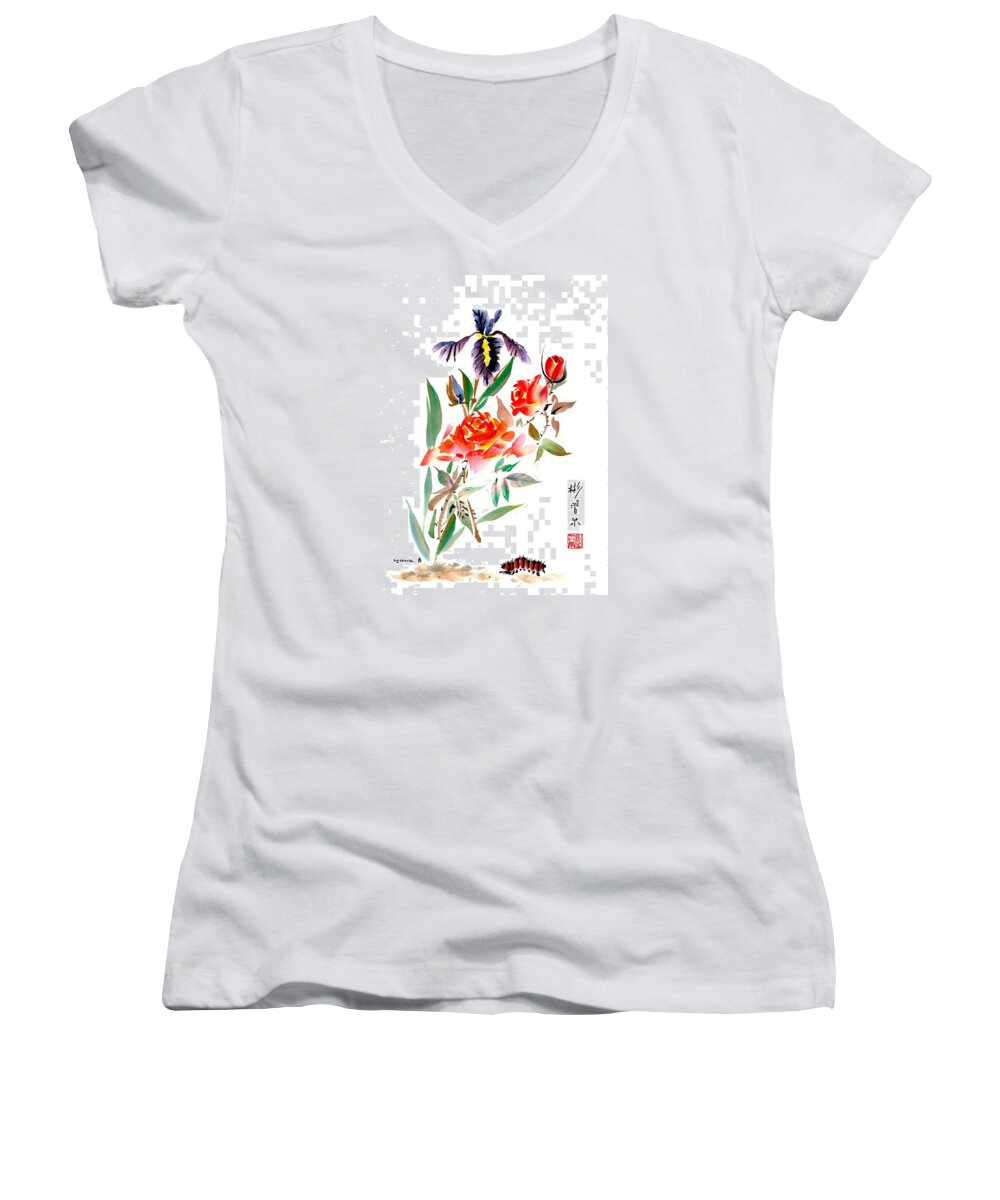Chinese Brush Painting Women's V-Neck featuring the painting Journey by Bill Searle
