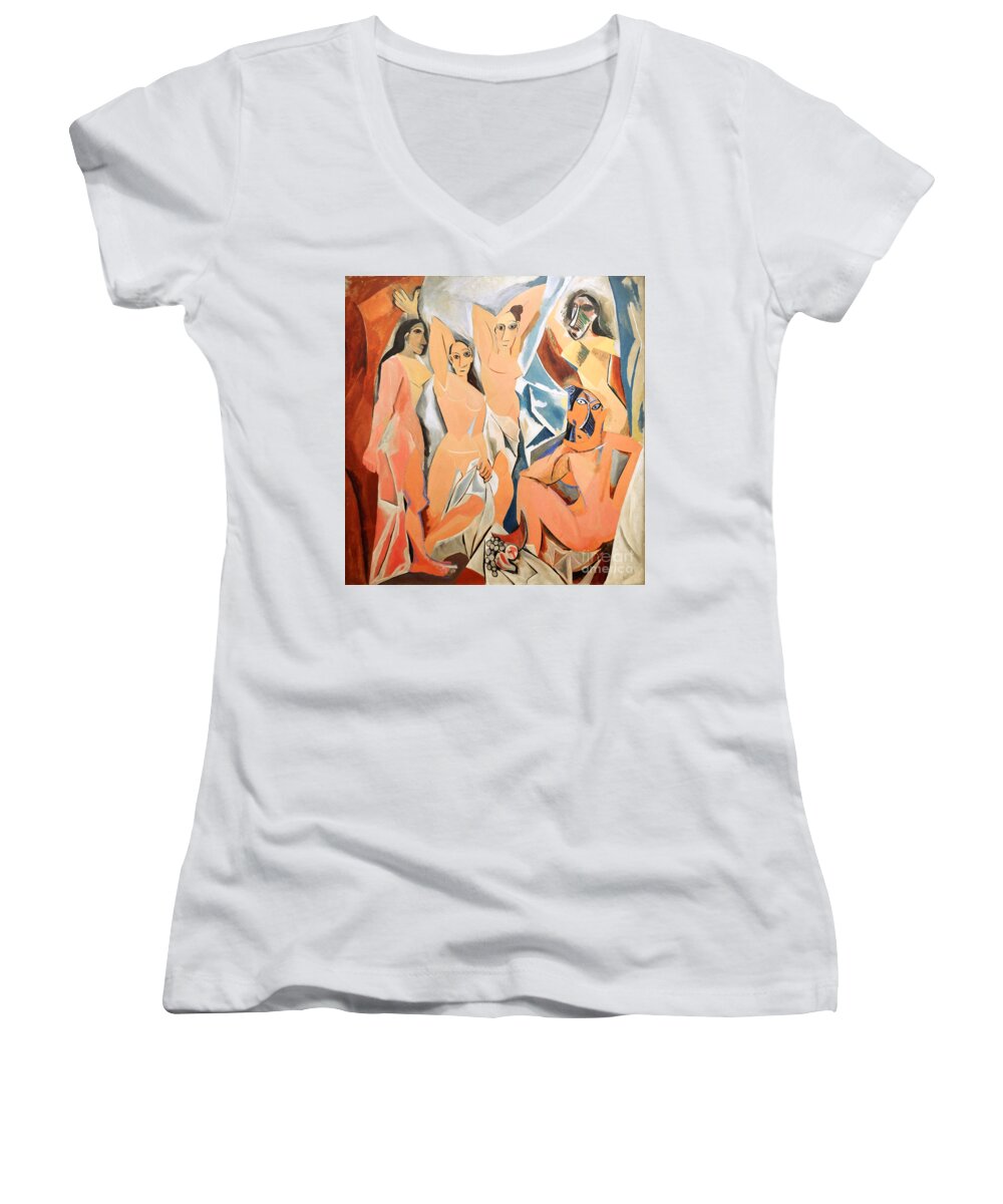 Picasso Women's V-Neck featuring the digital art Les Demoiselles D'Avignon Picasso by RicardMN Photography