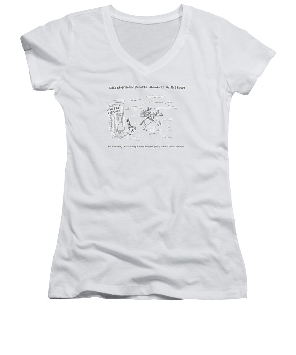 History Women's V-Neck featuring the drawing Lesser Known Pivotal Moments In History -- Two by Michael Maslin