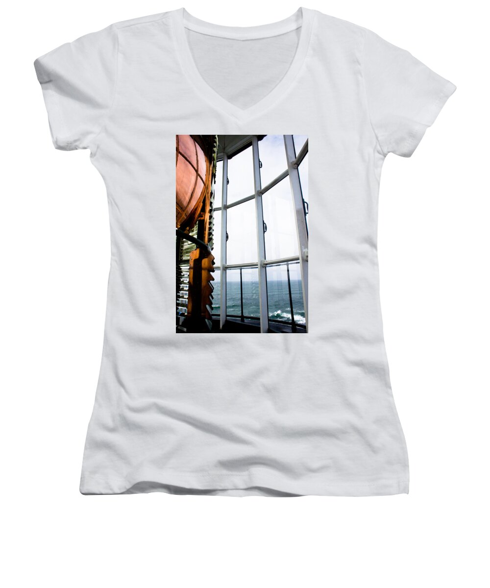 Lighthouse Women's V-Neck featuring the photograph Lighthouse Lens by John Daly