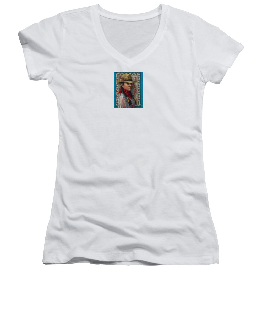 Woman Women's V-Neck featuring the painting Little Rising Hawk by Jane Bucci