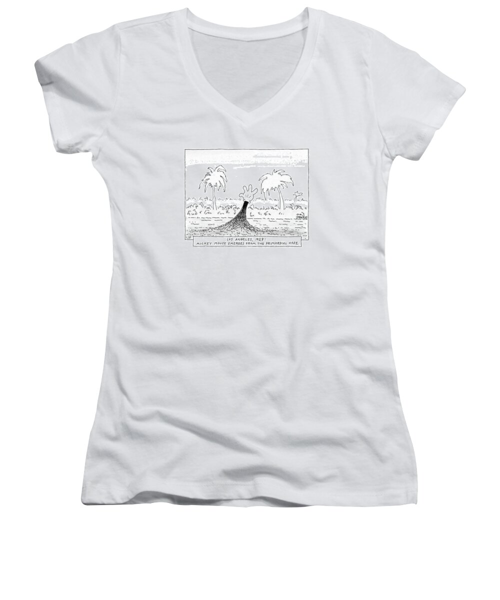 Los Angeles Women's V-Neck featuring the drawing Los Angeles by Jack Ziegler