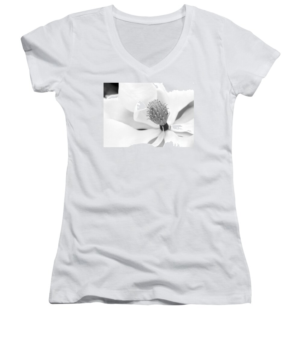  Women's V-Neck featuring the photograph Magnolia Flower Macro by Sabrina L Ryan