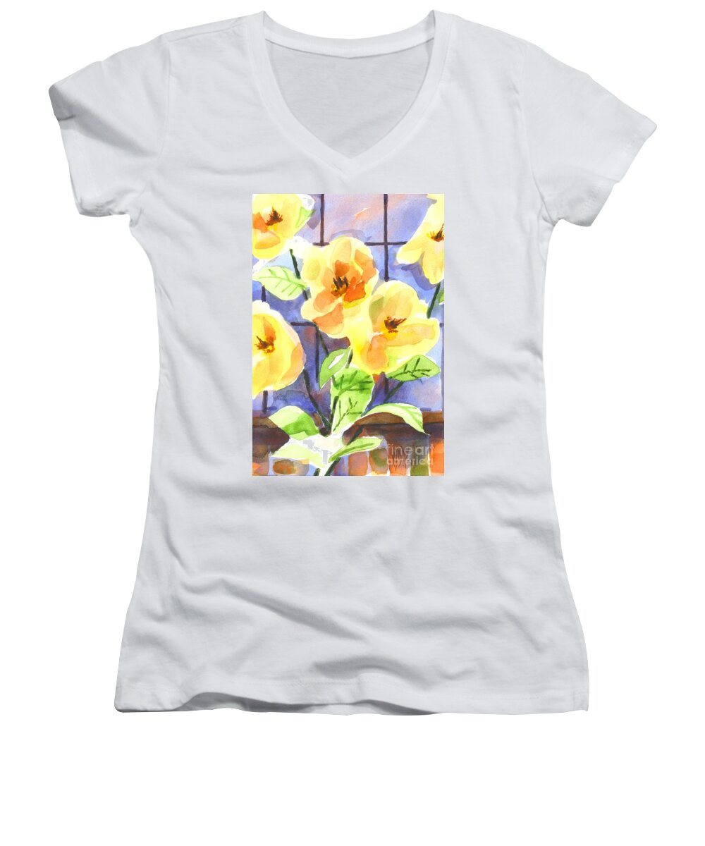 Magnolias Women's V-Neck featuring the painting Magnolias by Kip DeVore