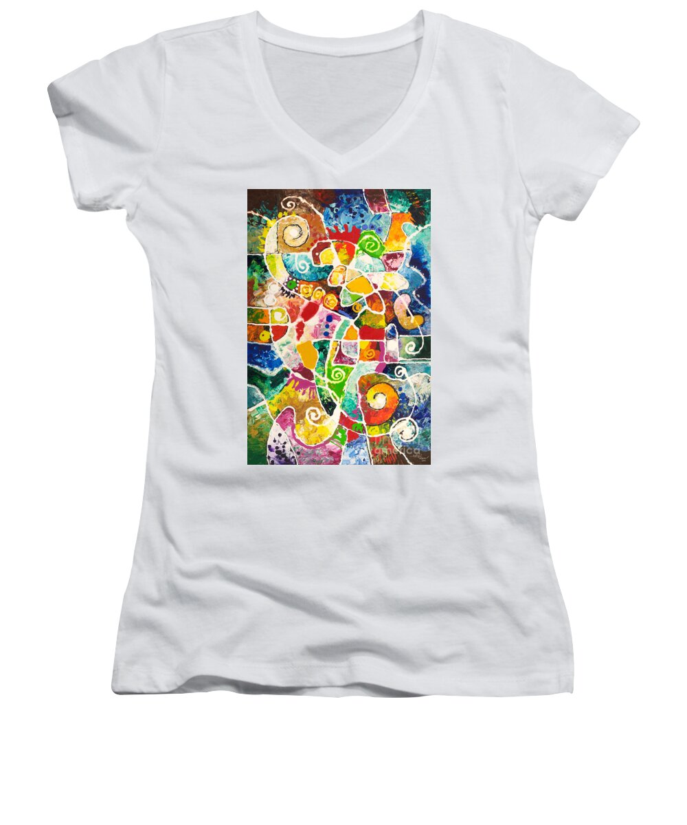 Corn Women's V-Neck featuring the painting Maize by Sally Trace