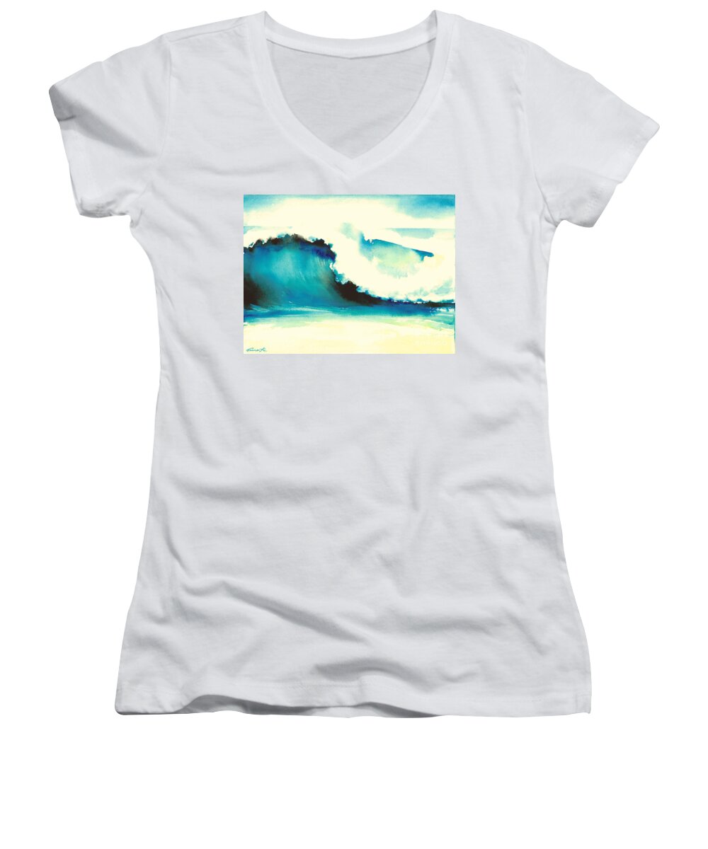 Ocean Women's V-Neck featuring the painting Makena Maui by Frances Ku