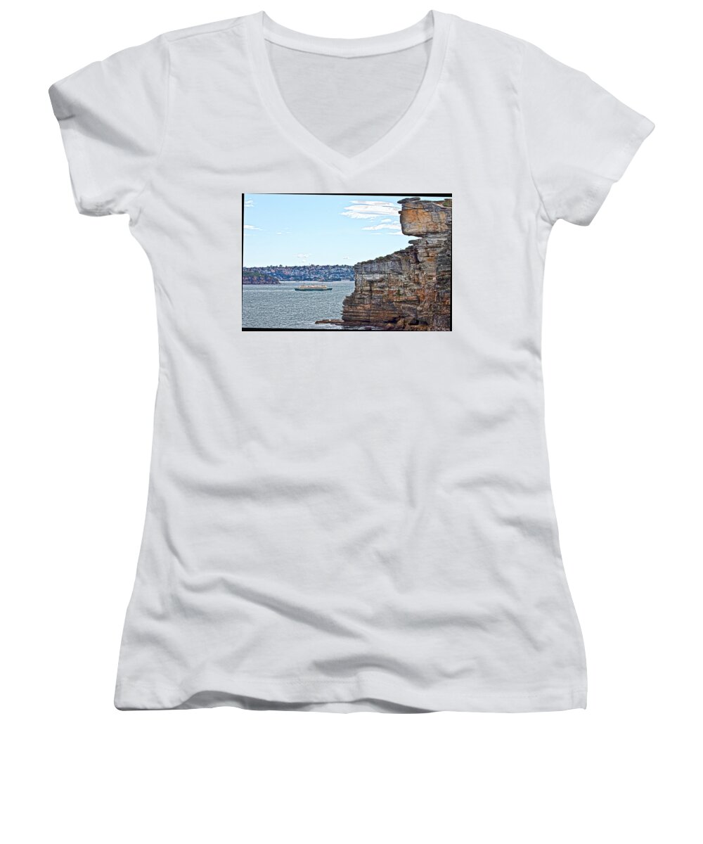 North Head Women's V-Neck featuring the photograph Manly Ferry Passing By by Miroslava Jurcik