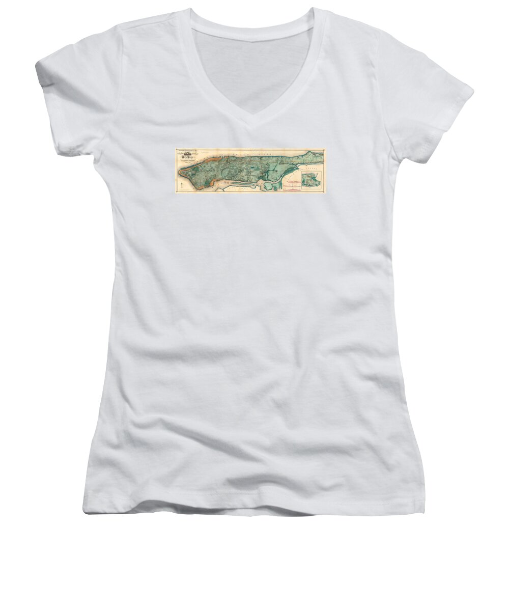Map Women's V-Neck featuring the painting Map of Manhattan by Egbert Viele